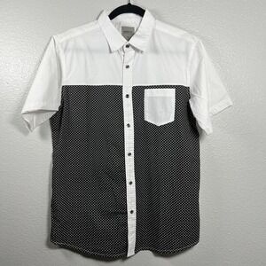 Vertical Sport Black White Mens M Short Sleeve Cotton Shirt Colorblock Polka Dot
